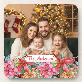 Porta-copo Elegant Poinsettia Floral Border Custom Photos