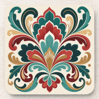 Porta-copo Elegant Teal–Red Ornamental Bloom