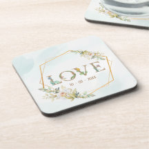 Elegante Amor Floral Verde Dourado