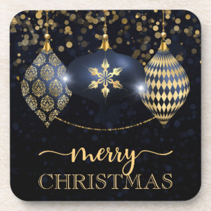 Porta-copo Elegante Azul Marinho e Bolas de Natal Feliz Natal