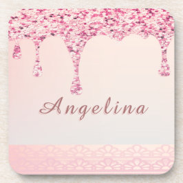 Porta-copo Elegante Brilho Cor-de-Rosa Glamour Gotejante