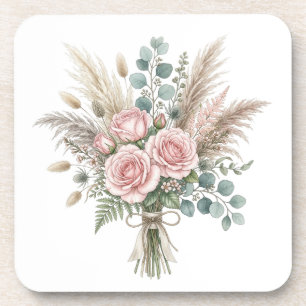Porta-copo Elegante Buquê Floral Boho Rosa Bege travesseiro 