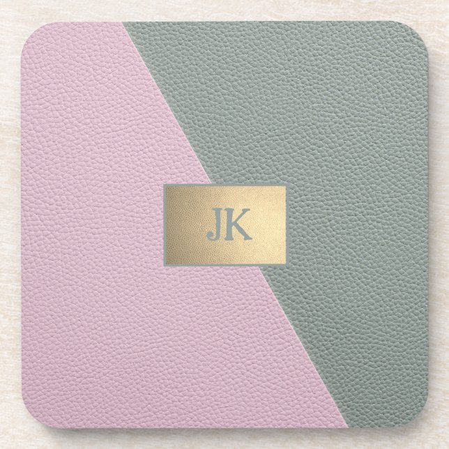 Porta-copo Elegante couro rosa verde Monogram   (Frente)