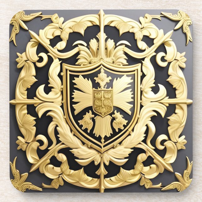 Porta-copo Elegante Crista Ornamental Dourada com Escudo (Frente)
