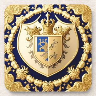 Porta-copo Elegante Crista Ornamental Dourada com Escudo