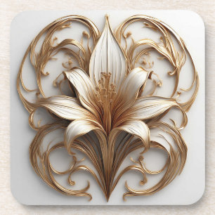 Porta-copo Elegante Design Ornamental Lírio Dourado Branco