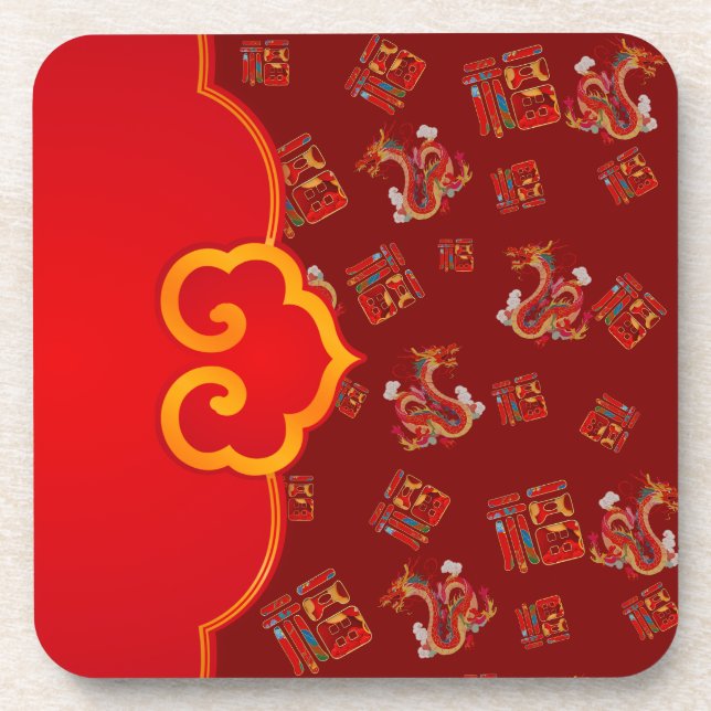 Porta-copo Elegante Dragão Vermelho Chinês de Ano Novo Símbol (Frente)