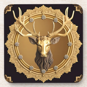 Porta-copo Elegante Emblema de Veado Dourado com Moldura Orna
