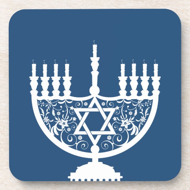 Porta-copo Elegante Menorá de Hanukkah com Estrela de Davi Fl (Frente)