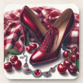Porta-copo Elegante Red High Heels com Cereja