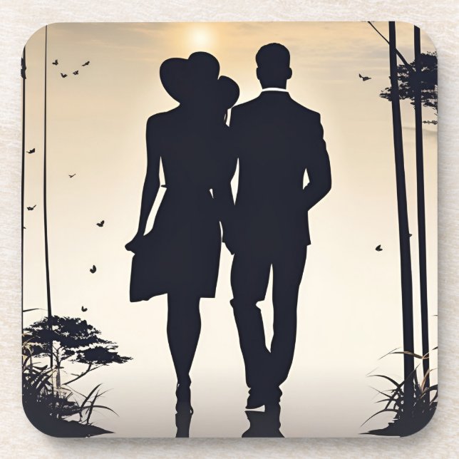 Porta-copo Elegante Romance Silhouette Casal Sunset Stroll (Frente)