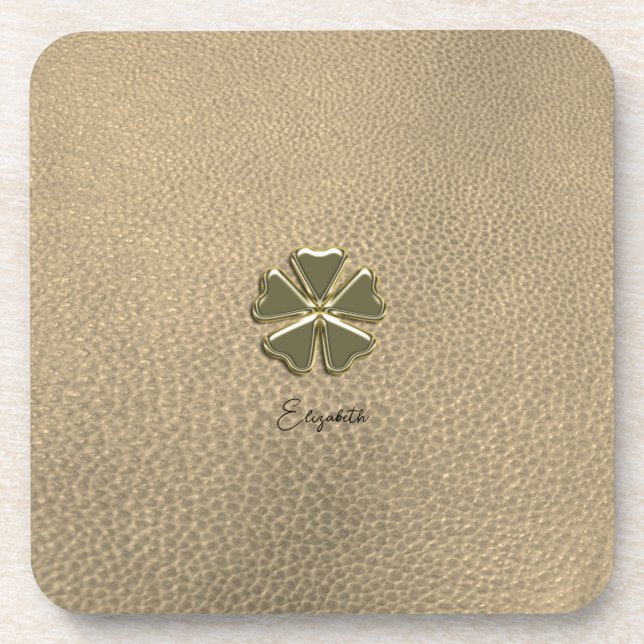 Porta-copo Elegante Shamrock Dia de São Patrício em Couro (Frente)