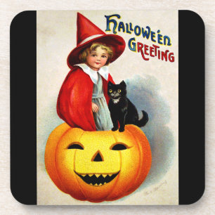 Porta-copo Ellen H. Clapsaddle: Bruxa em Jack O'Lantern
