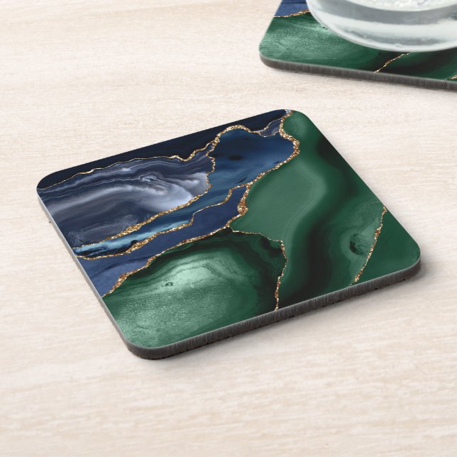 Porta-copo Emerald Green Marinho Blue Dourado Agate (Left Side)