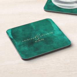 Porta-copo Emerald Green Watercolor e Monograma de Casamento 