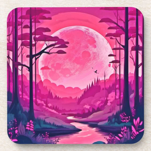 Porta-copo Encantando Lua Rosa: Arte de Cartoon (Frente)