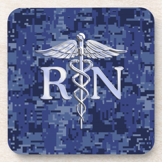 Porta-copo Enfermeiro Registrado RN Caduceus em Blue Camo (Frente)