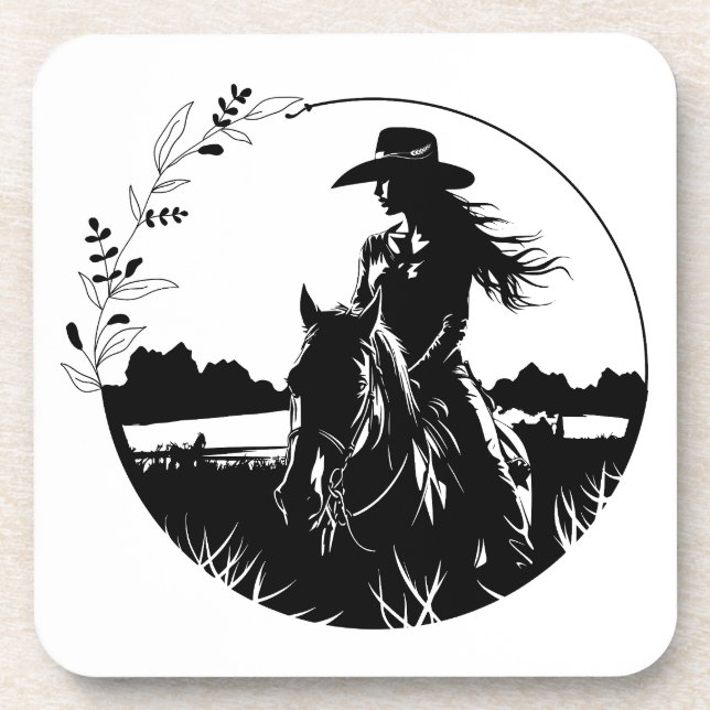 Porta-copo Equestre Moderno Elegante Cowgirl Ocidental (Frente)