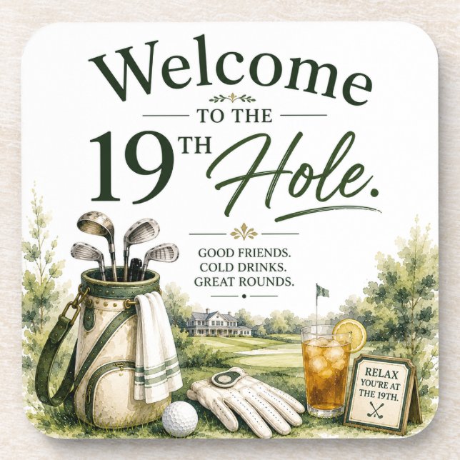 Porta-copo Equipamento de golfe com texto em verde (Frente)