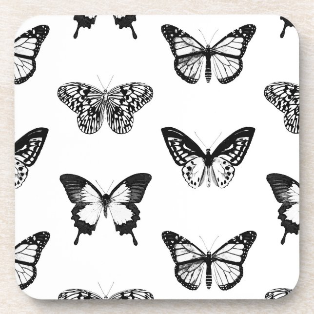 Porta-copo Esboço da borboleta, preto e branco (Frente)