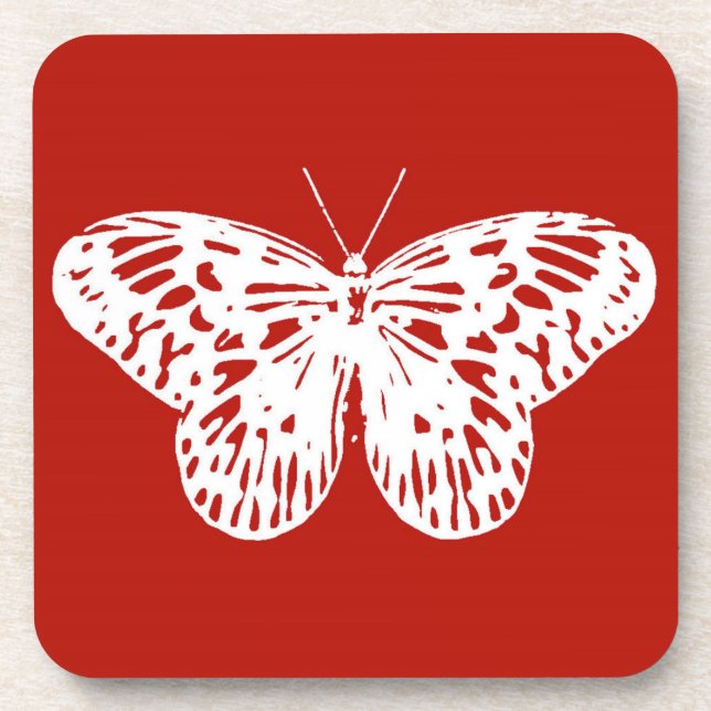 Porta-copo Esboço da borboleta, vermelho e branco profundos (Frente)