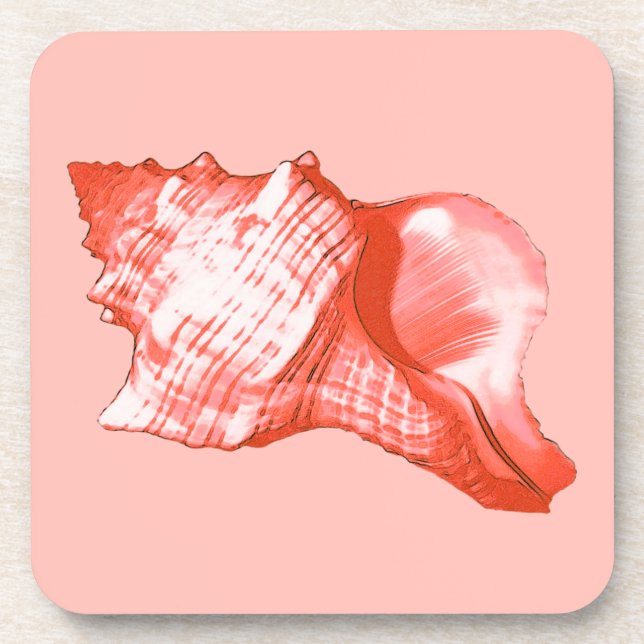 Porta-copo Esboço da concha - coral, rosa-casca e branco (Frente)
