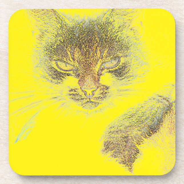 Porta-copo Esboço de Rosto de Gata Fofo e Bravo (Frente)