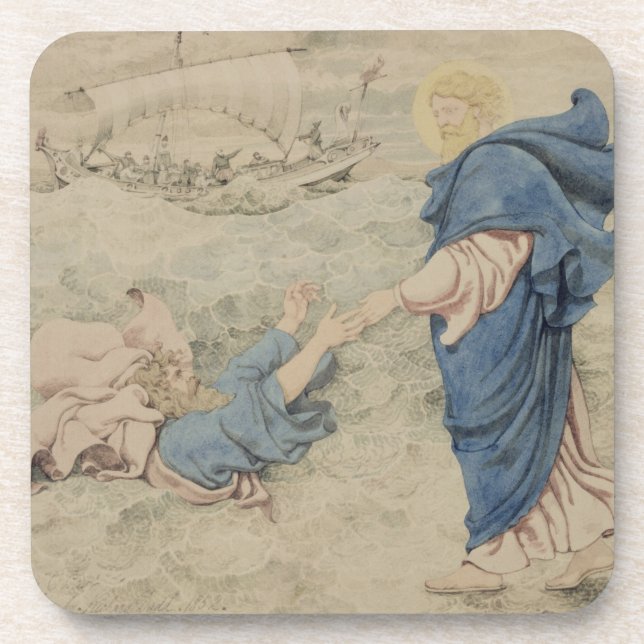 Porta-copo Esboço do cristo que anda na água (w/c no papel) (Frente)