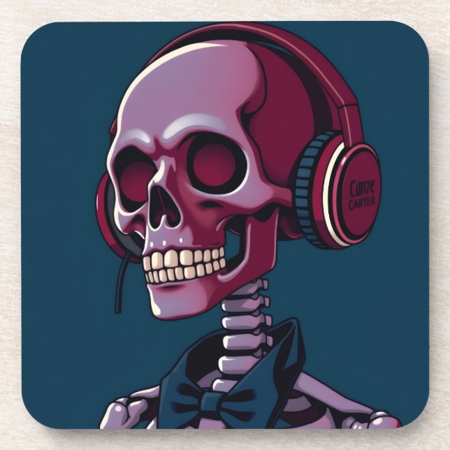 Porta-copo Esqueleto com fones de ouvido (Frente)