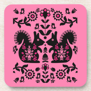 Porta-copo Esquilo Arte Foliar Nórdica Escandinava