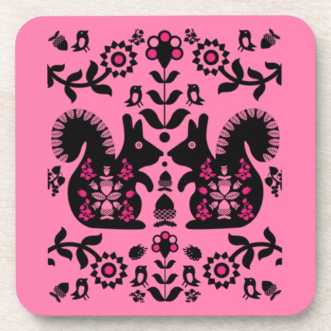 Porta-copo Esquilo Arte Foliar Nórdica Escandinava (Frente)