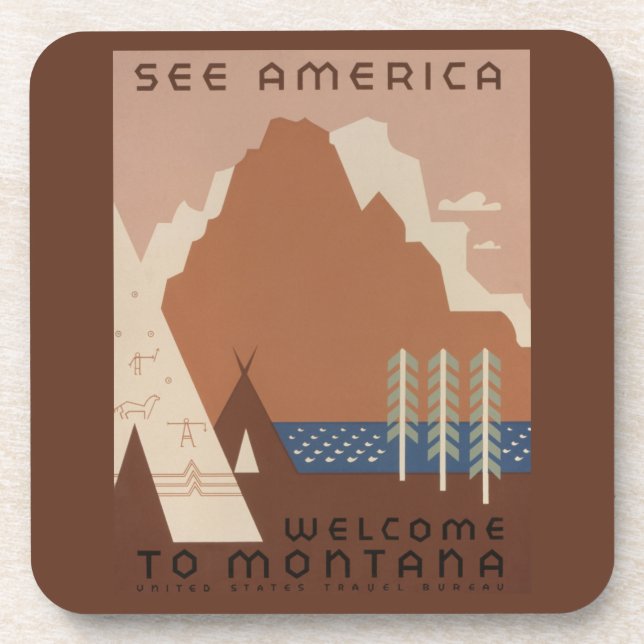 Porta-copo Estado de Montana: Tribos Indianas, Montanhas, Pra (Frente)