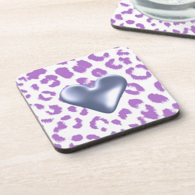 Porta-copo Estampa de leopardo roxo com desenho de coração (Left Side)