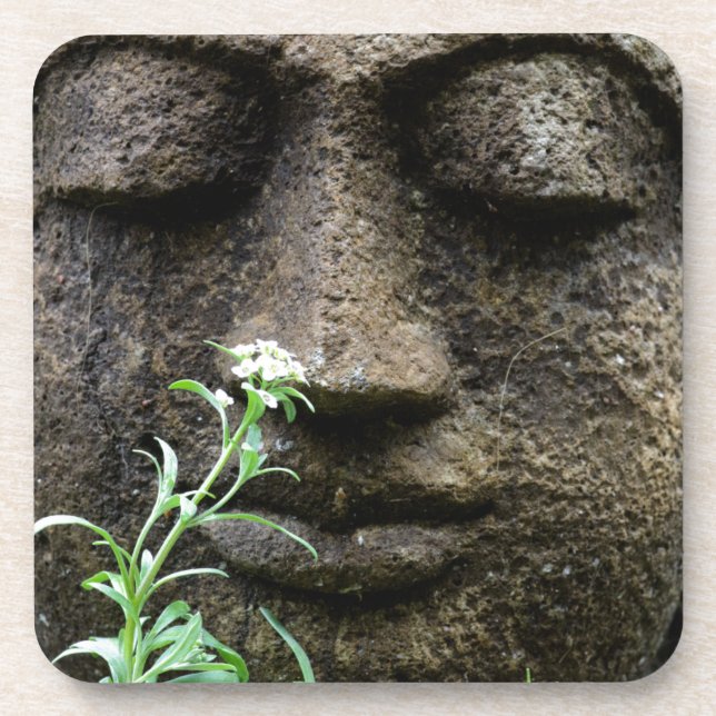 Porta-copo Estátua de jardim em pedra com flor (Frente)