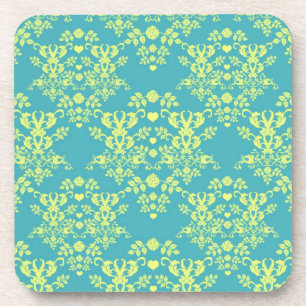 Porta-copo Estilo Vintage Amarelo e Azul Turquesa com Padrão