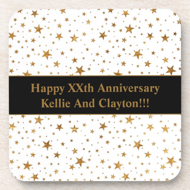 Porta-copo Estrelas Brancas/Douradas Personalizadas com Anive (Frente)