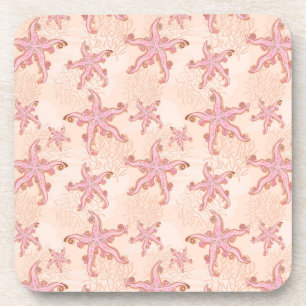 Porta-copo Estrelas-do-mar e Coral Padrão Pastel Rosa