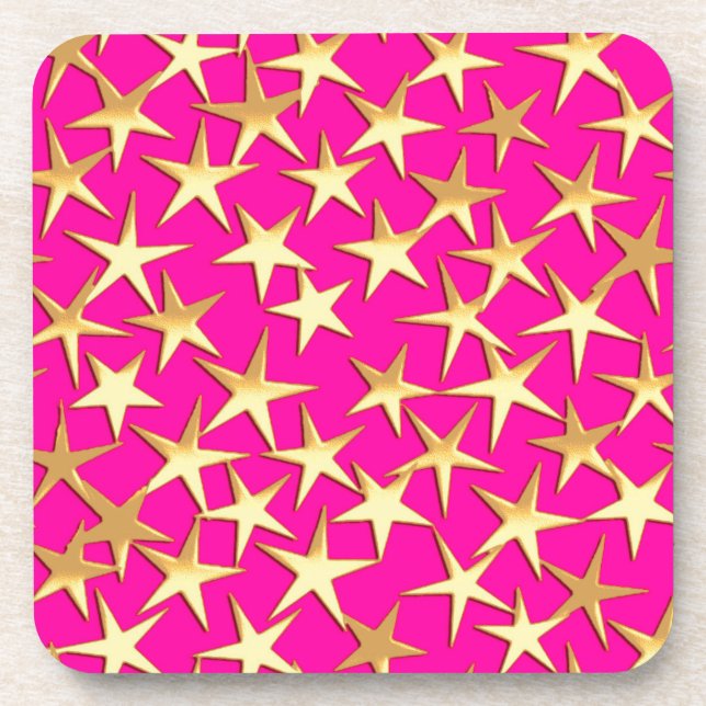 Porta-copo Estrelas Douradas de cor-de-rosa fuchsia (Frente)