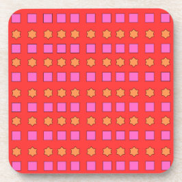 Porta-copo Estrelas Laranja e Quadrados Rosa em Vermelho