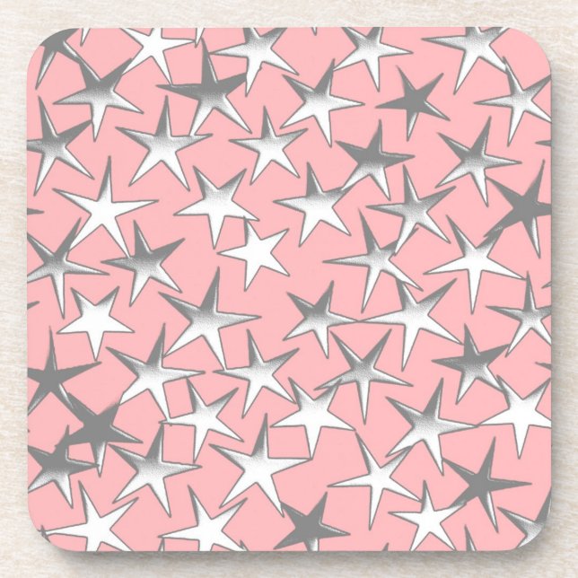 Porta-copo Estrelas prateadas, em rosa-casca (Frente)
