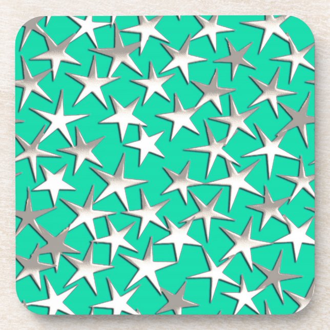 Porta-copo Estrelas prateadas na turquesa (Frente)