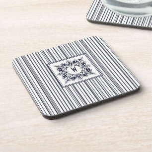 Porta-copo Etiqueta de Vintagem de Stripe Azul marinho e Mono