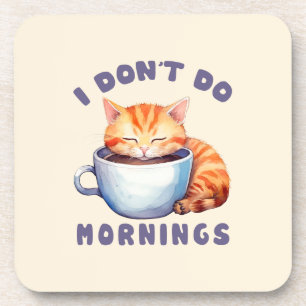Porta-copo Eu não faço manhãs - Gato Laranja Bonito com Café