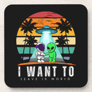 Porta-copo Eu Quero Sair é mundo Alien Vintage Pôr do Sol