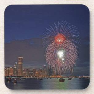 Porta-copo EUA, Illinois, Chicago, fogos de artifício de Quat