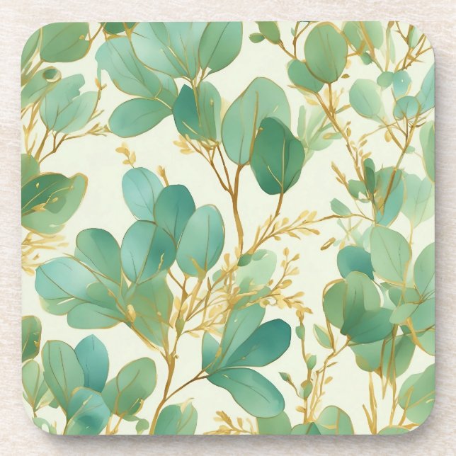 Porta-copo Eucalyptus deixa Design verde e Dourado (Frente)