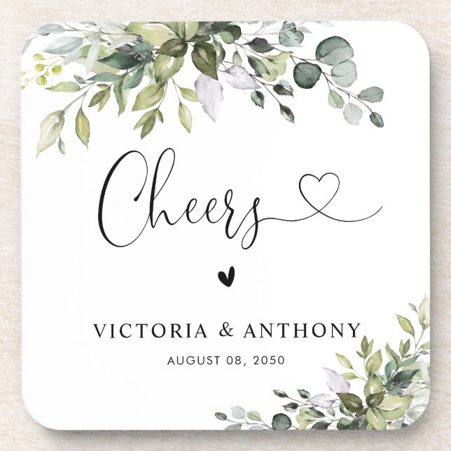Porta-copo Eucalyptus Square Wedding Coaster (Frente)