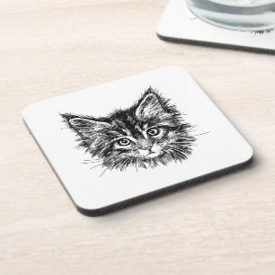 Porta-copo Face de Kitten Preta e Branca