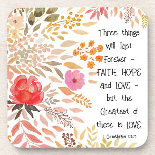 Porta-copo "Faith Hope Love" Laranja Dourada Aquarela Floral