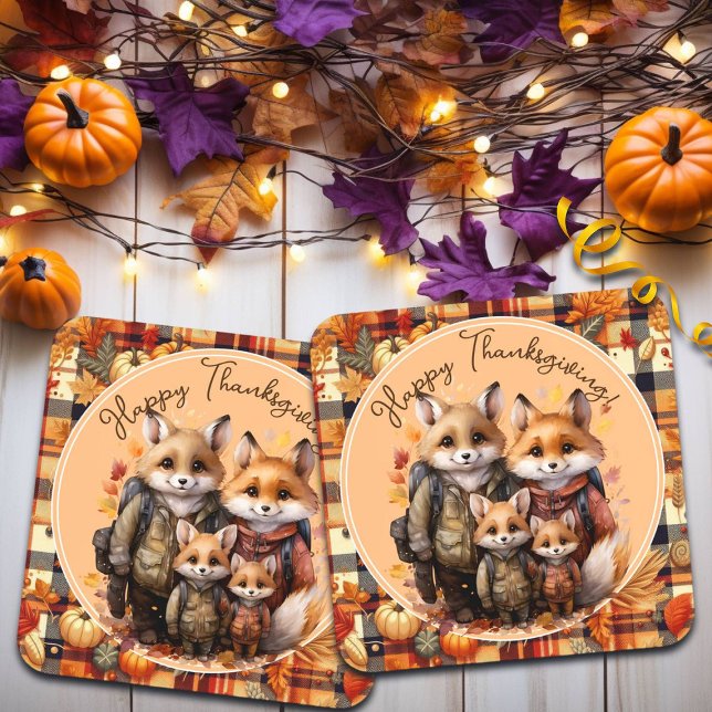 Porta-copo Família das raposas Feliz Xadrezes de Ação de Graç (Criador carregado)